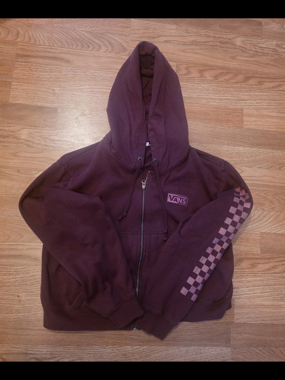 Vans Burgundy Checker Crop Zip-Up Hoodie